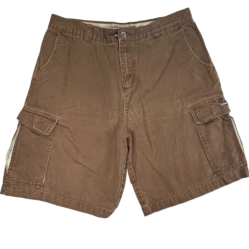 Quiksilver Brown Cargo Utility Shorts Y2K Skate Utility Baggy Men's 36